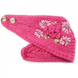 Headbands Women's Crochet Knitted Winter Headband with 3D Faux Pearl Flowers 2 - RoseRed - CH1870CX6SH $19.87