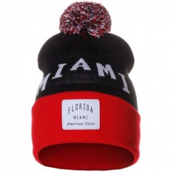 Skullies & Beanies Unisex USA Fashion Arch Cities Pom Pom Knit Hat Cap Beanie - Miami Black Red - C512NRDEK7I $18.41