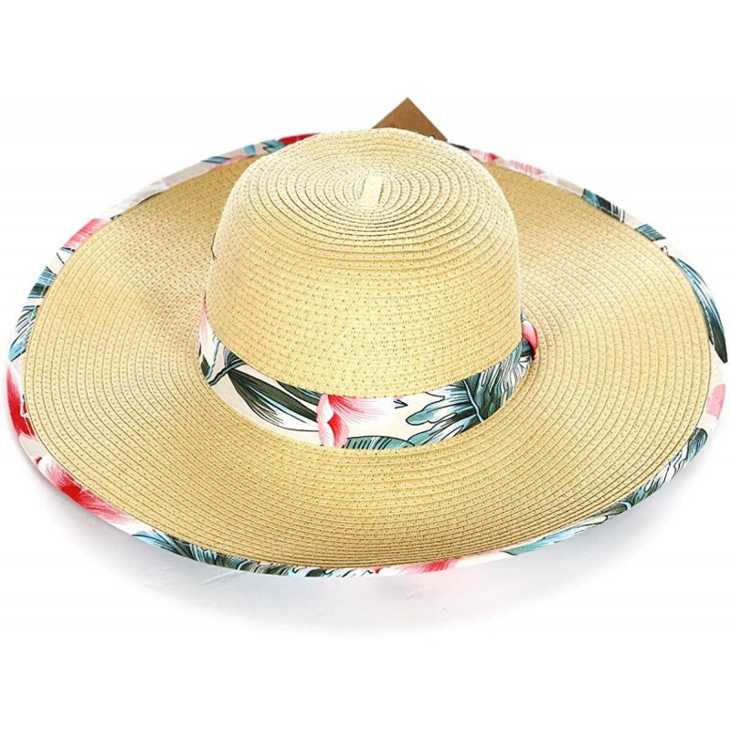 Sun Hats Summer Sun Hats for Women- Beach Hat- Straw Wide Brim Hat Floppy- Hiking Hat - Floral-beige - CJ18QI2NHA8 $23.11