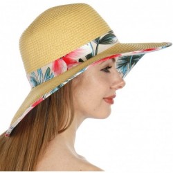 Sun Hats Summer Sun Hats for Women- Beach Hat- Straw Wide Brim Hat Floppy- Hiking Hat - Floral-beige - CJ18QI2NHA8 $23.11