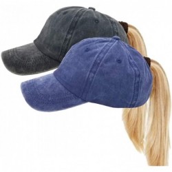Baseball Caps Washed Ponytail Hats Pony Tail Caps Baseball for Women 2 Pack - Black+blue - CM18NC3902A $29.37