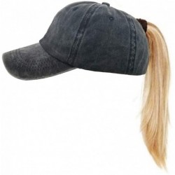 Baseball Caps Washed Ponytail Hats Pony Tail Caps Baseball for Women 2 Pack - Black+blue - CM18NC3902A $18.53