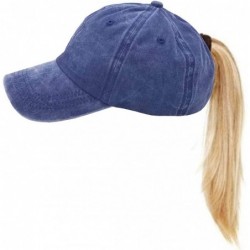 Baseball Caps Washed Ponytail Hats Pony Tail Caps Baseball for Women 2 Pack - Black+blue - CM18NC3902A $18.53