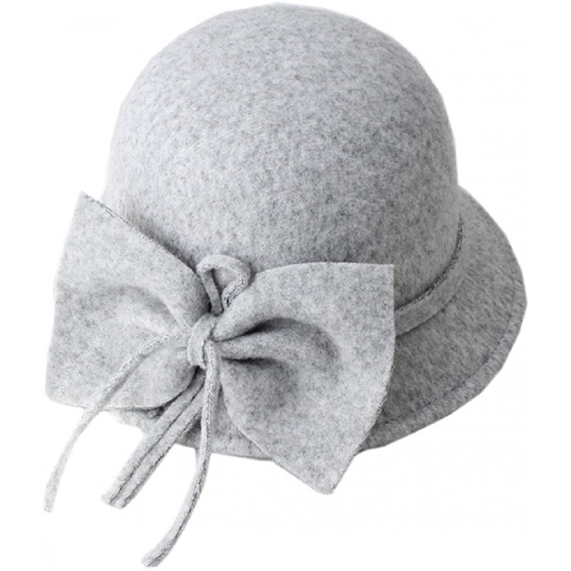 Bucket Hats Women's Bowknot Felt Cloche Bucket Hat Dress Winter Cap Fashion - Grey - CM1880YTLAM $26.69