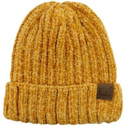 Skullies & Beanies Unisex Chenille Soft Warm Stretchy Thick Cuffed Knit Beanie Cap Hat - Mustard - CL18IQGTGEI $27.79