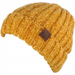Skullies & Beanies Unisex Chenille Soft Warm Stretchy Thick Cuffed Knit Beanie Cap Hat - Mustard - CL18IQGTGEI $18.29