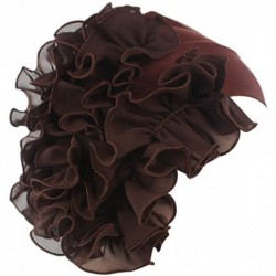 Berets Womens Wrap Cap Flower Chemo Hat Beanie Scarf Turban Headband - Coffee - C418INS0QWI $15.90