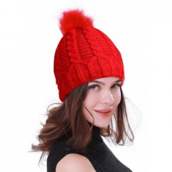 Skullies & Beanies Women's Winter Hat- Knitted Beanie Hat Winter Warm Ski Cap Stretch Knitted Caps Faux Fur Pom Pom Hat for W...