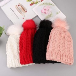 Skullies & Beanies Women's Winter Hat- Knitted Beanie Hat Winter Warm Ski Cap Stretch Knitted Caps Faux Fur Pom Pom Hat for W...