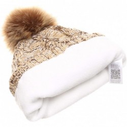 Skullies & Beanies Women's Winter Fleece Lined Cable Knitted Pom Pom Beanie Hat with Hair Tie. - Multi Khaki - C218LXGOADW $1...