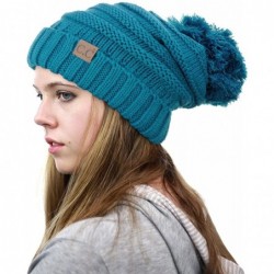 Skullies & Beanies Pom Pom Oversized Baggy Slouchy Thick Winter Beanie Hat - Teal - CB18R52LGY6 $28.37