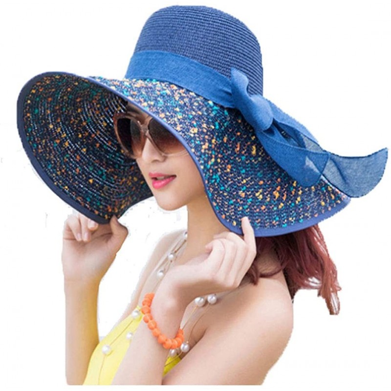 Sun Hats Women' s Summer Pure Sunshade Straw Cap Floppy Big Bow Knot Beach Sun Hat 002 - Navy-style 003 - CX18SAYUTQ2 $17.72