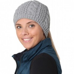 Skullies & Beanies Ponytail Hat - Cable Knit Winter Beanie for Women - Storm Grey - CP17X633YTT $48.07