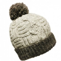 Skullies & Beanies Nepal Hand Knit Sherpa Hat with Ear Flaps- Trapper Ski Heavy Wool Fleeced Lined Cap - Cream Brown Bobble -...