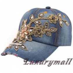 Baseball Caps Adjustable Jeans Hat- New Vogue Women Diamond Flower Baseball Cap Summer Style Lady Jeans Hats (D) - D - CL180U...