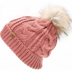 Skullies & Beanies Women's Soft Faux Fur Pom Pom Slouchy Beanie Hat with Sherpa Lined- Thick- Soft- Chunky and Warm - Rose - ...