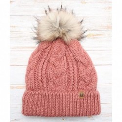 Skullies & Beanies Women's Soft Faux Fur Pom Pom Slouchy Beanie Hat with Sherpa Lined- Thick- Soft- Chunky and Warm - Rose - ...