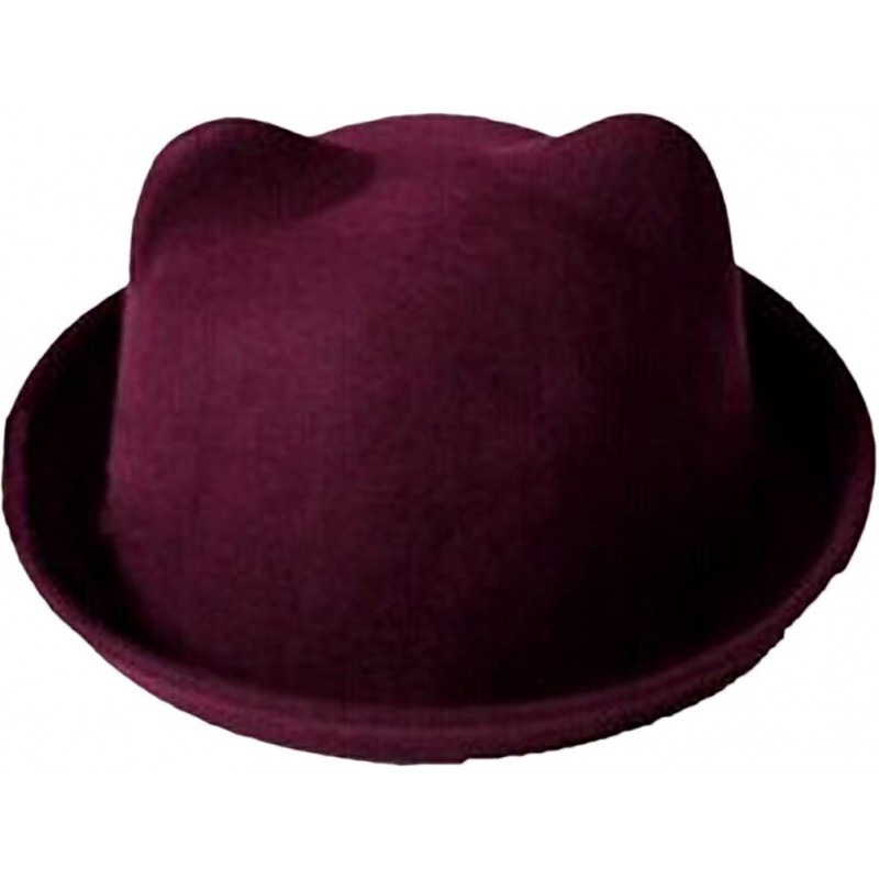 Fedoras Women's Candy Color Wool Rool Up Bowler Derby Cap Cat Ear Hat - Purple - C711NVBQW6D $13.60
