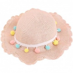 Sun Hats Girls Flower Straw Hat Large Brim Beachwear Sunhat Floral Tea Party Cap - Pink a - C8193MZQCHL $24.20