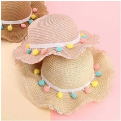 Sun Hats Girls Flower Straw Hat Large Brim Beachwear Sunhat Floral Tea Party Cap - Pink a - C8193MZQCHL $18.15