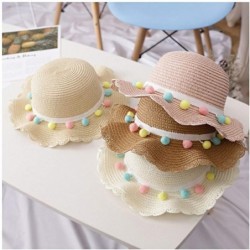 Sun Hats Girls Flower Straw Hat Large Brim Beachwear Sunhat Floral Tea Party Cap - Pink a - C8193MZQCHL $18.15