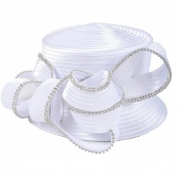 Sun Hats Sweet Cute Cloche Oaks Church Dress Bowler Derby Wedding Hat Party S606-A - Rhinestone-white - CJ180MMI9DG $45.55