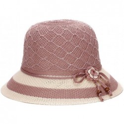 Fedoras Women Lady Summer Breathable Sun Braided Trim Straw Bowler Cap Cloche Hat - Daisy Tie - Pink - CZ12EKWFGPT $17.63