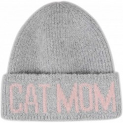 Skullies & Beanies Crazy Cat Lady Trendy Warm Soft Stretchy Cat Mom Knit Beanie Skully Toque - Gray Hat Pink Cat Mom - C818LY...