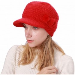 Skullies & Beanies Womens Winter Warm Hat Newsboy Hat Fleece Lining Slouchy Beanie Knitted Caps with Visor - Red - CP1925M3GK...