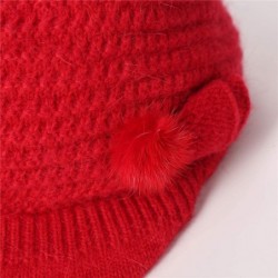 Skullies & Beanies Womens Winter Warm Hat Newsboy Hat Fleece Lining Slouchy Beanie Knitted Caps with Visor - Red - CP1925M3GK...