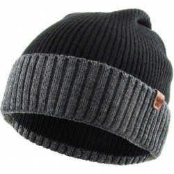 Skullies & Beanies Men Women Knit Winter Warmers Hat Daily Slouchy Hats Beanie Skull Cap - 4.1) Cuffed Black and Gray - CK185...