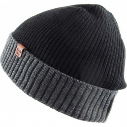 Skullies & Beanies Men Women Knit Winter Warmers Hat Daily Slouchy Hats Beanie Skull Cap - 4.1) Cuffed Black and Gray - CK185...