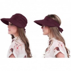 Sun Hats Wide Large Brim Sun Hat Summer UV Protection Thin Hat 2 in 1 Beach Sun Hat - Burgundy - CC182GKXCGR $20.93