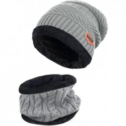 Skullies & Beanies Womens Beanie Winter Hat Scarf Set Slouchy Warm Snow Knit Skull Cap - Beanie + Scarf (Light Grey) - CC188E...