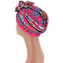 Skullies & Beanies Shiny Flower Turban Shimmer Chemo Cap Hairwrap Headwear Beanie Hair Scarf - Rose Red+royal Blue - C118Z2Q2...