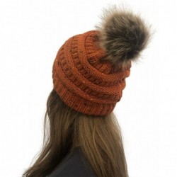 Skullies & Beanies Women Winter Warm Fur Ball Hat Fashion Crochet Knitted Wool Cap Cozy Headgear Hats & Caps - Red - C318ADU4...