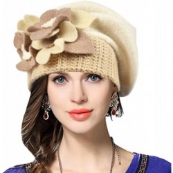 Berets Lady French Beret 100% Wool Beret Floral Dress Beanie Winter Hat - Floral-ivory - CY12O3K6L7M $35.36
