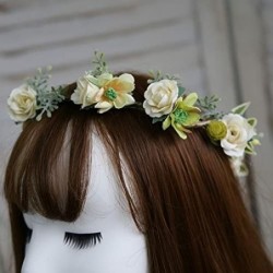 Headbands Succulent Flower Crown Eucalyptus Halo Wedding Floral Headband Photo Prop - White Rose Tail - C518DTNNZRU $15.21