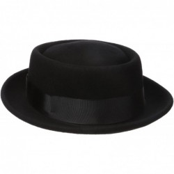 Fedoras Men's 100% Wool Felt Porkpie Hat and Grosgrain Ribbon Band and Bow - Black - CA115WT3ETP $56.37