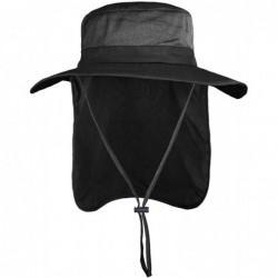 Sun Hats Unisex Outdoor Hats Wide Brim Sun Hat with Neck Flap Cover UPF 50+ - Black - CN18RG05NS3 $31.28