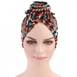 Skullies & Beanies New Women's Cotton Flower Elastic Turban Beanie Pre-Tied Bonnet Chemo Cap Hair Loss Hat - Orange - C318KEA...