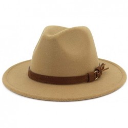 Fedoras Men & Women Vintage Wide Brim Fedora Hat with Belt Buckle - A Buckle-camel - C718L558GG6 $41.92