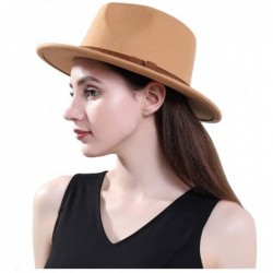 Fedoras Men & Women Vintage Wide Brim Fedora Hat with Belt Buckle - A Buckle-camel - C718L558GG6 $46.95