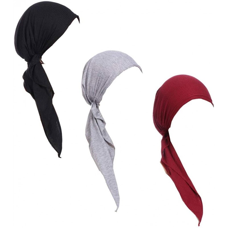 Skullies & Beanies 3Pack Women's Beanie Chemo Hat Cap Pre-Tied Cancer Headscarf - Black Gray Wine Red - C1196XNR79S $21.86