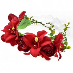 Headbands Ivory Maternity Lily Camellia Flower Crown Handcrafted Headband Festival Hair Wreath BC49 - Red - CL189KAXADR $18.86