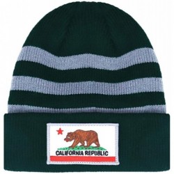 Skullies & Beanies Striped California Republic Cali Bear Long Beanie Cuffed Knit 12 inches Winter Hat - Green/Gray - C318IR99...