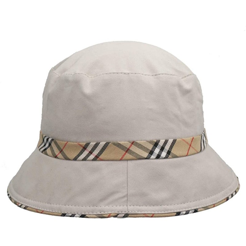 Bucket Hats Unisex Plaid Bordered Summer Cap Outdoor Fishing Hunting Bucket Hat - Off White - CT1829AG7RM $18.36