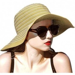 Sun Hats Women Summer Beach Hat Packable Striped Floppy Wide Brim Sun Protection Travel Hats - Tan - CA18D0H52YE $22.04
