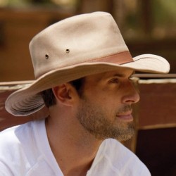 Cowboy Hats Men's Twill Outback Hat - Putty - C7116WAM2C7 $94.95
