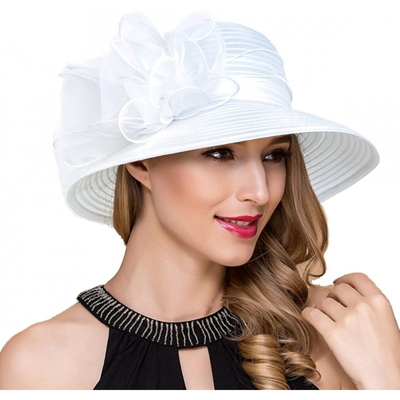 Bucket Hats Lady Church Derby Dress Cloche Hat Fascinator Floral Tea Party Wedding Bucket Hat S051 - White - CF18C8GLC9Z $45.70